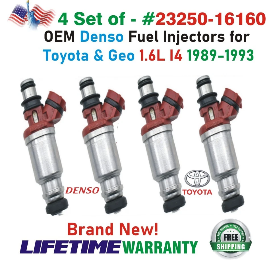 Новые оригинальные топливные форсунки DENSO 4 шт. лучшее обновление для Toyota & Geo Prizm 1989-1993 годов выпуска - Изображение 2 из 4