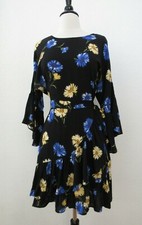Anthropologie Dress New Size Small Black Floral Faux Wrap Ruffles Bell Boho