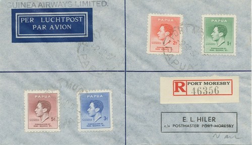 PAPUA 1937 extremely rare registered first flight with Guinea Airways Limited