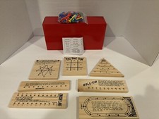 Vtg Style Wooden Peg Games -Includes 7 boards and Games w/Pegs and Dice