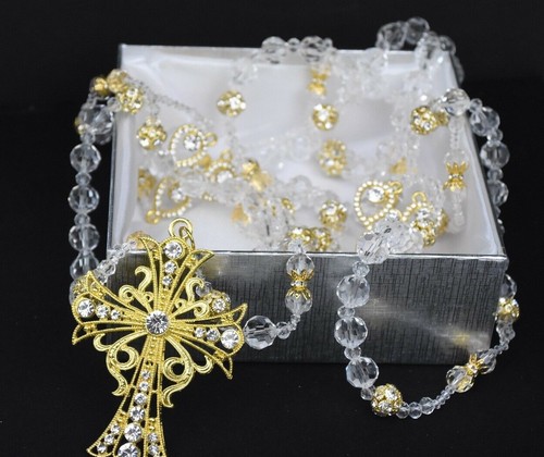 Wedding Laso Boda Lazo Oro Gold Cristal Unity Ceremony Bridal Bling Cross Boxed - Picture 5 of 9
