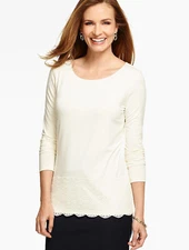 PRETTY TALBOTS WOMEN'S IVORY LONG SLEEVE FAN LACE HEM TOP PLUS Sz 0X