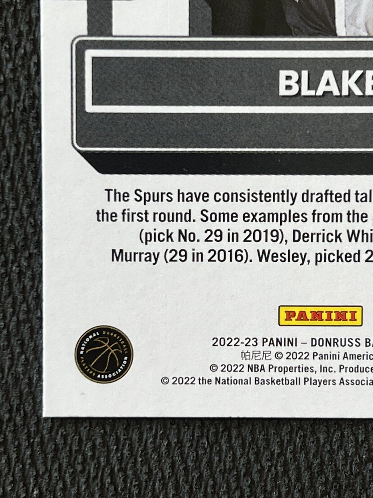 2022-23 Panini-Donruss Blake Wesley RC San Antonio Spurs #225 Rated Rookie