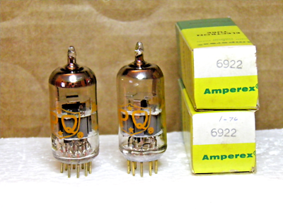 A MATCHED PAIR OF AMPEREX 6922/E88CC GOLD PIN NOS/NIB VACUUM TUBES