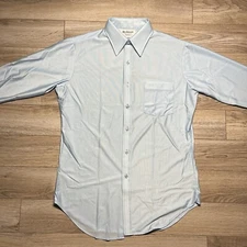 Vintage Qiana Nylon Disco Shirt Long Sleeve Button Up 70s Blue Size 15 1/2 34/35