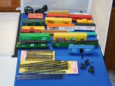 Lot Of Vintage HO Train Cars Engine Transformer  Track Lionel Life Like Cox 