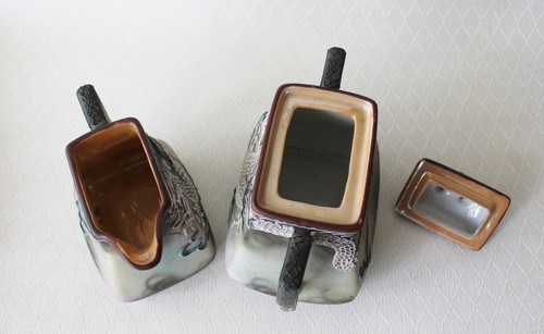 Vintage handbemalt japanische Moriage grauer Drache Ware Milchkännchen Zuckerdose gemarkt - Bild 4 von 11