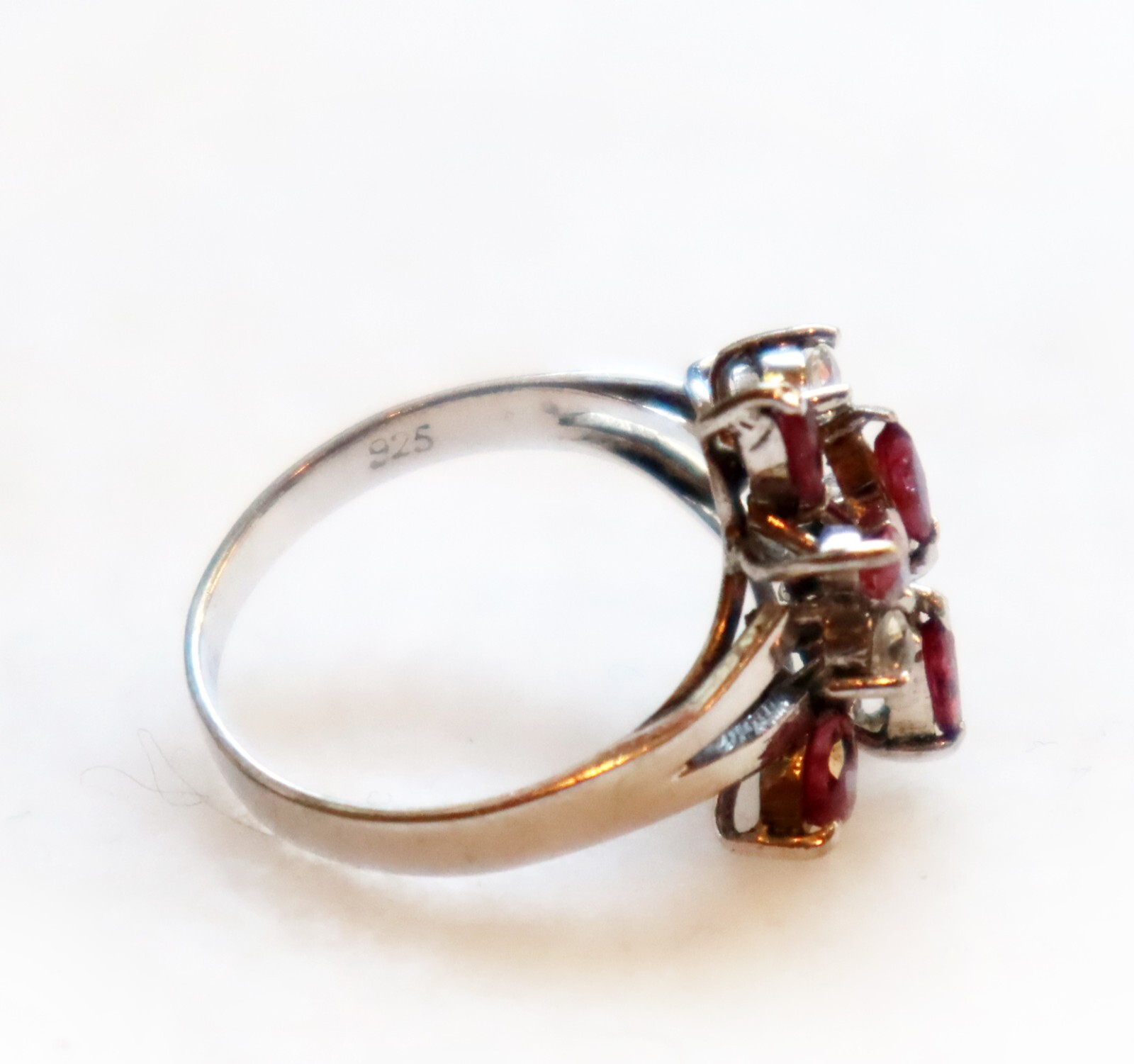 Sterling Silver Ring Simulated Ruby? CZ Stones Mi… - image 5