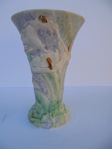 WELLER POTTERY 10 3/4" SILVERTONE CALLA LILY TRUMPET VASE ARTIST MARK "D" NICE - Picture 10 of 14