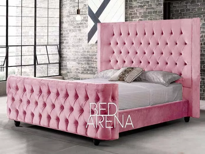 Rio Wing Back Bed Frame Upholstered Fabric Plush Velvet Double King Super King