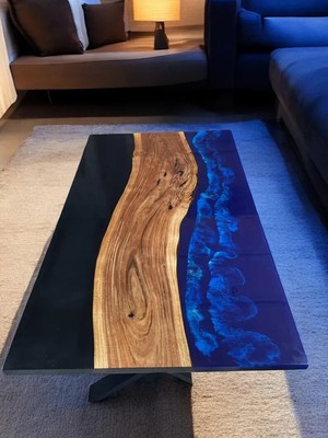 Stunning Ocean Dining Epoxy Table Top   Live Edge Design for Modern Décor