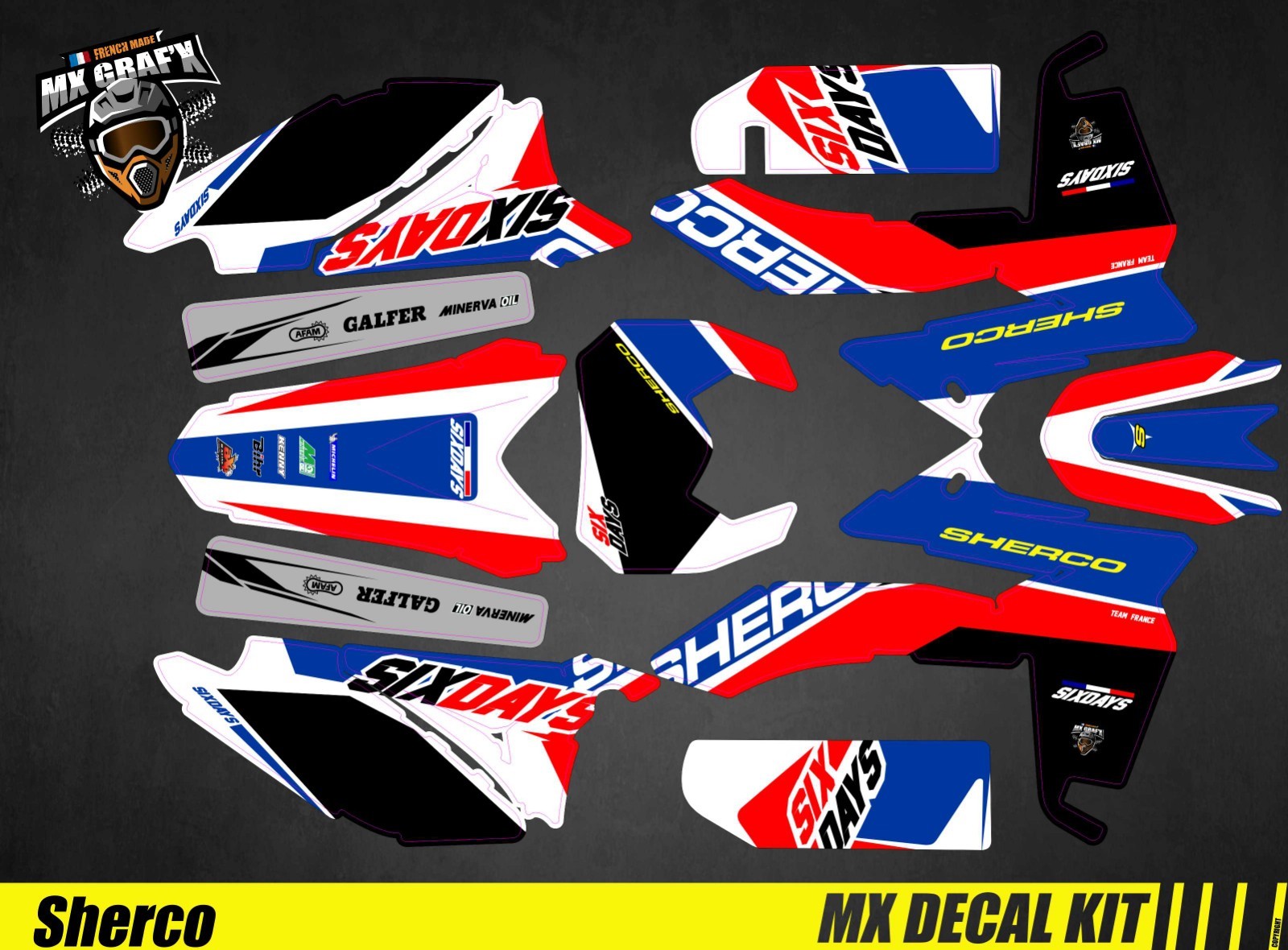 Kit déco moto Sherco Six Days 2017 autocollants personnalisés MX