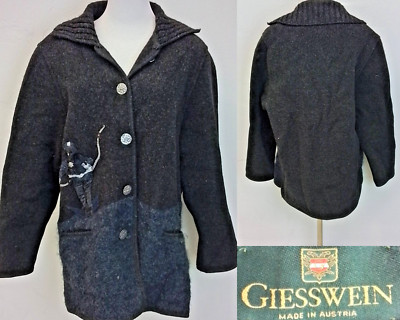 Giesswein Wool Jacket Women's XL Gray/Blue With Skier Applique #J3309
