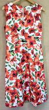 CALVIN KLEIN Women’s Size 8 Red Green Floral Knee Length Sleeveless A-line Dress