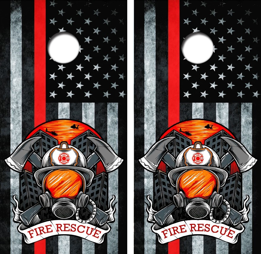 Fire Rescue Red Line Cornhole Board Wrap Laminated Vinyl Decal 4340