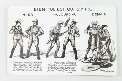 4 VTG 30's Satirical French Postcards Paul Barbier Anti-Hitler WWII, Propaganda - Picture 4 of 8