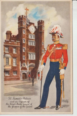 LONDON - ST JAMES'S PALACE OFFIZIER DES KÖNIGSKÖRPERWÄCHTERS KUNST FARBE POSTKARTE
