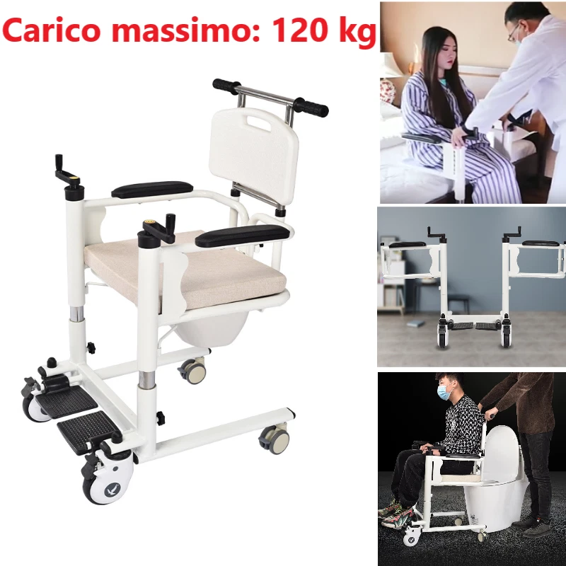 Sedia di Trasferimento per Anziani, Sedia Comoda con Ruote, Sedia con WC - Immagine 2 di 4