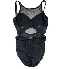 Vintage Anne Cole Sheer Black Panel 1Pc Swim Suit Swimwear Womens Size 10 - NEW