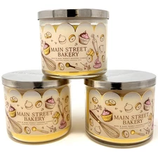 Lot of 3 Bath & Body Works MAIN STREET BAKERY 3-Wick Large Candle 14.5 oz NE