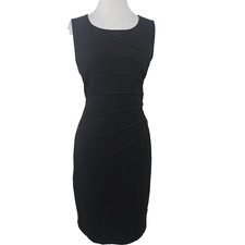 Calvin Klein Size 8 Black Career Shirred Lined Sleeveless Sheath Dress 