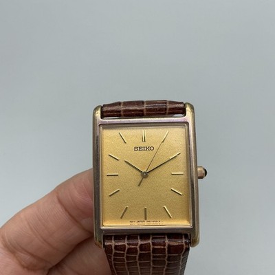 Vintage Seiko Tank Mens Watch 25mm Gold Tone 7N01-0EZ0 Leather New