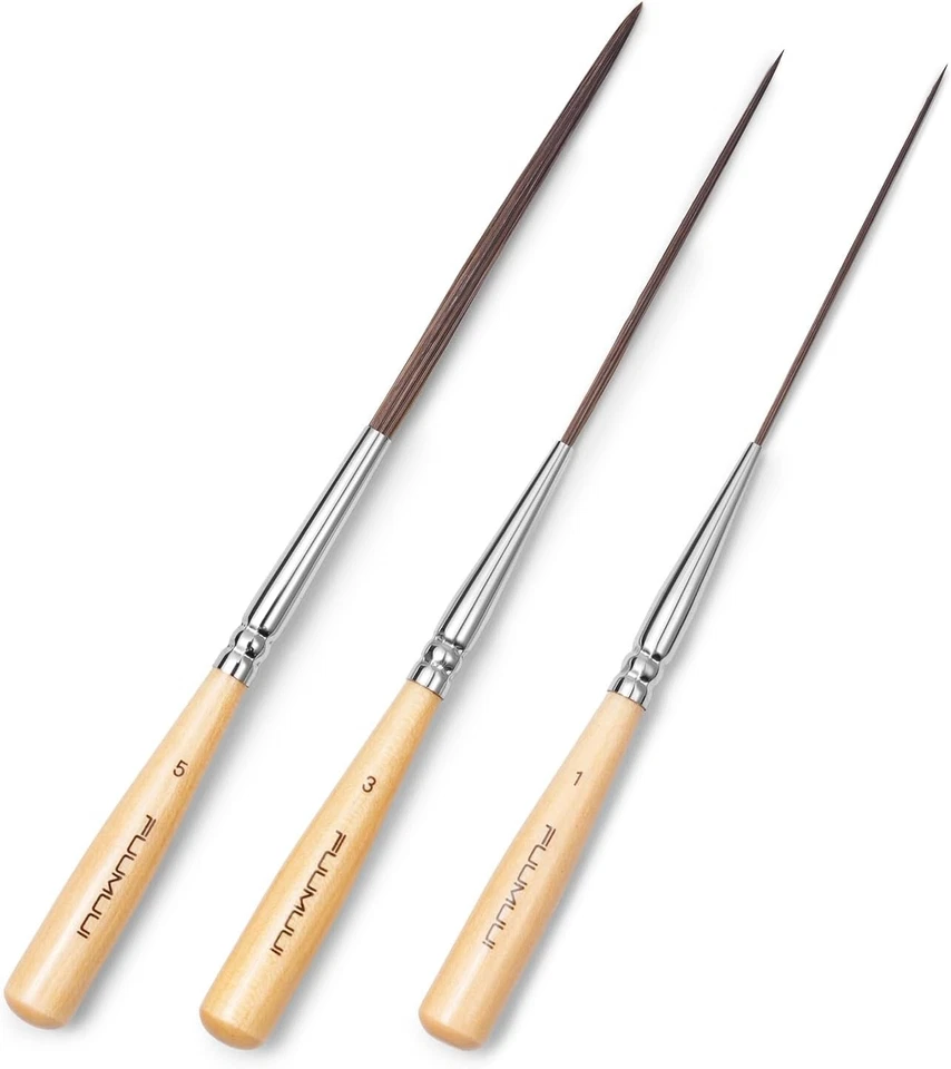 FUUMUUI Extra Langer Linierpinsel - 3 Stück Künstlerpinsel aus Ochsenhaar für Ausfüllen