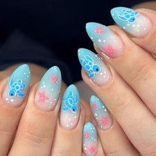 24Pcs Summer Almond Press on Nails Medium Fake Nails Matte Full Cover Style 2