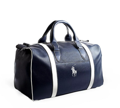 Ralph Lauren Fragrances POLO  Navy Blue White Faux Leather Travel Duffle Bag NWT
