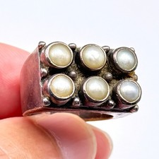 Vintage Modernist Pearl Sterling Silver Ring Size 6.25