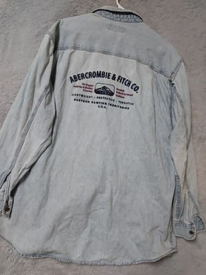 Vintage Abercrombie Fitch Shirt Mens XL Denim Embroidered Distressed Oversized