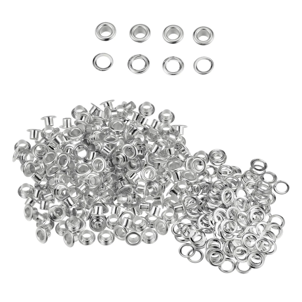 100pcs Rotondo Ottone Occhielli 4mm - 20mm Argento per pelle Tela Artigianato - Immagine 2 di 4