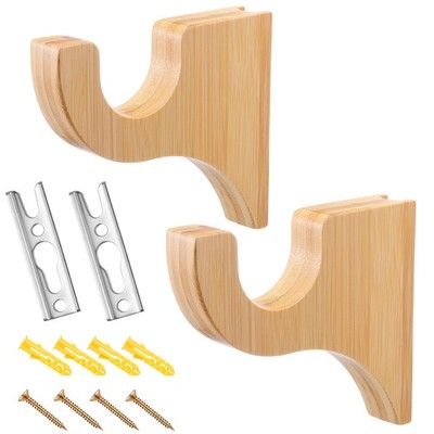 Briwooody 2 Pack Wooden Curtain Rod Brackets Holder Wood Color