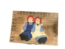 Vintage Hand Painted Raggedy Ann Andy Wooden Wall Plaque Folk Art Nursery Kids