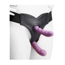 XR Brands Strap U Crave Double Penetration Faux Leather Strap On Harness