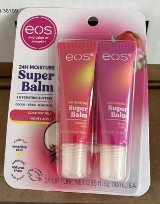 EOS Lip Balm 24hr Moisture 2pk  Coconut Milk, Honey Apple Brand New