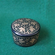 Blatt Thema schwarz und Gold Pappmach&eacute; Schmuck/Ring/Schmuckk&auml;stchen-sehr guter Zustand