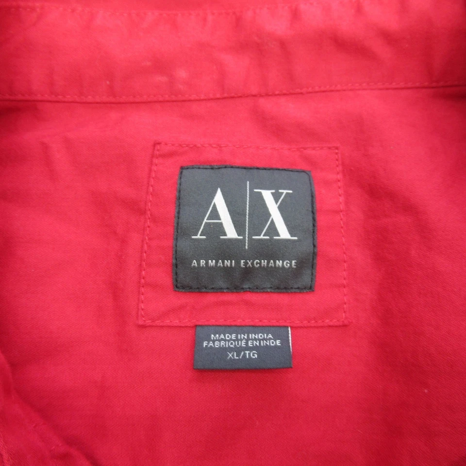Armani Exchange Snap Shirt Men XL Red Cotton Chest Pockets Long Sleeve Button Up - Image 4 of 4