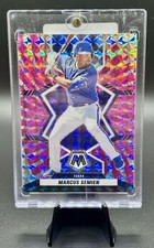 2022 Panini Mosaic #5-Marcus Semien-Pink Fluorescent Prizm /12- Texas Rangers
