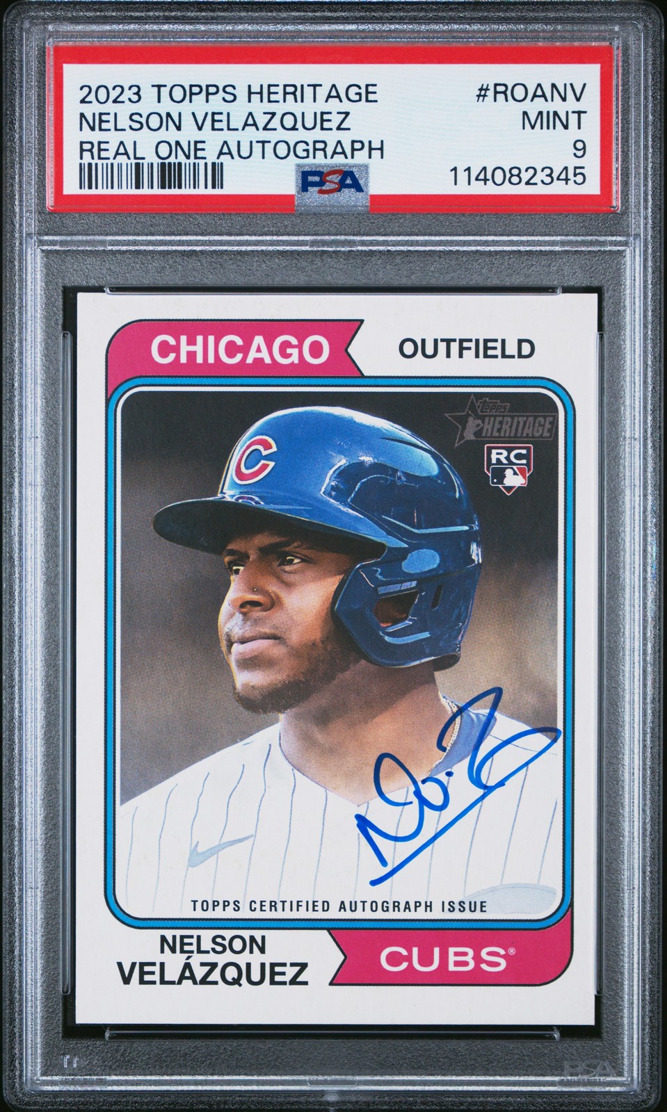 2023 TOPPS HERITAGE REAL ONE AUTOS #ROANV NELSON VELAZQUEZ PSA 9 AUTO