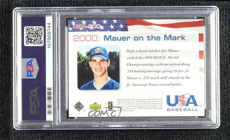 2004 Upper Deck USA Baseball 25-Year Anniversary Joe Mauer PSA 10 GEM MT HOF - Image 2 of 2