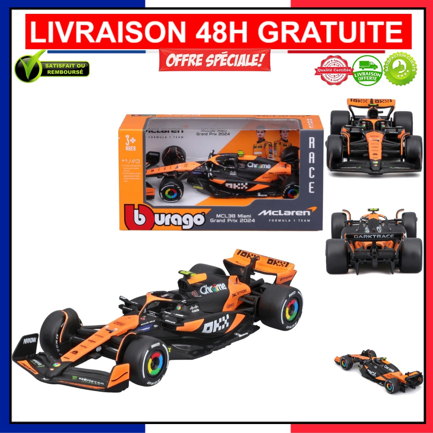 McLaren Lando Norris 2024 miniature F1 sous licence officielle à l'échelle 1:43 pour passionnés