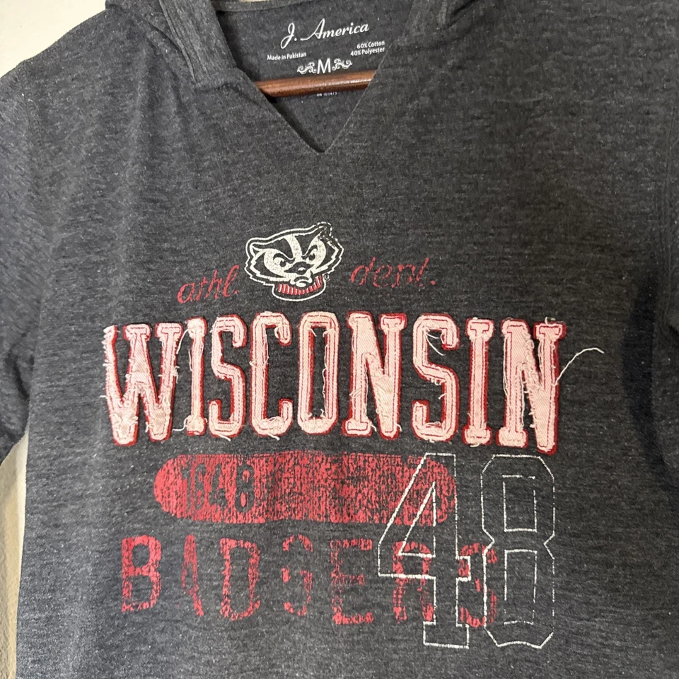Sudadera con Capucha Wisconsin Badgers J America Ropa Deportiva Pullover Gris Para Mujer’s Mediana Foto 2 de 4
