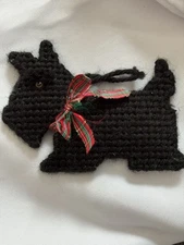 Handmade Plastic Canvas Black Scottie Dog Eye Details Ornament Hanger Christmas