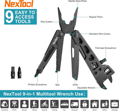 NexTool Walker W31 Multi-Function Wrench All Black With Stainless Steel Handles