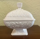 Jeannette Shell Pink Milk Glass Acorn Oak Leaves Lidded Candy Dish Vintage 1950s