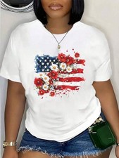 Floral American Flag Tee Womens 100% Cotton L...