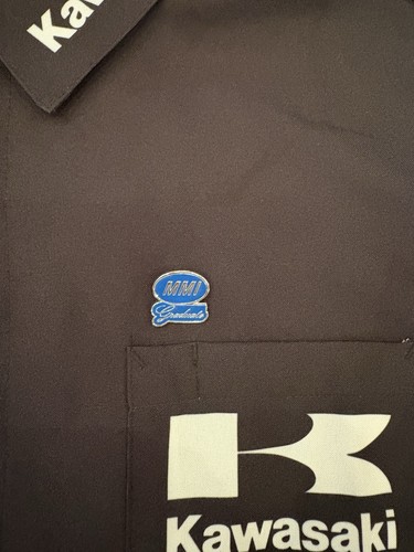 Kawasaki DUNLOP Vintage Snap Button Short Sleeve Racing Shirt M With MMI Pin - Picture 5 of 9