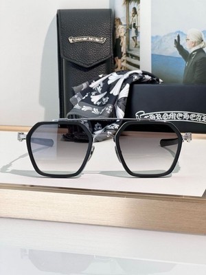 Chrome Hearts Square Sunglasses Black Silver Gradient Lenses Luxury Eyewear
