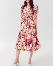 Diane Von Furstenburg DVF “Melissa” Puff Sleeve Midi Dresd Size S Floral $468
